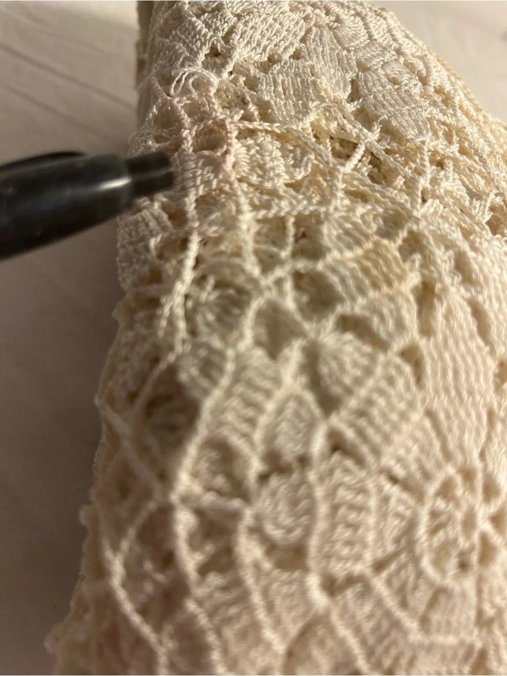 Vintage Handmade Crochet Lace Tablecloth Cream floral Starburst 65x70 MCM 1950s